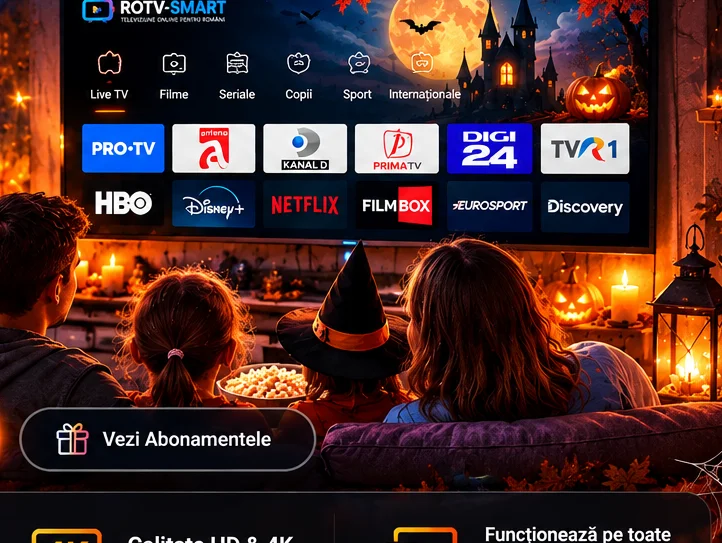 Atmosferă de Halloween cu familie urmărind televizorul
